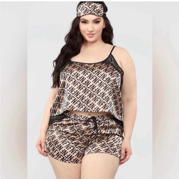 Fashion Nova Denim - FASHION NOVA Pajama 3 Piece Set Satin Cami & Shorts Plus Size 3X fits 22/24 NWT